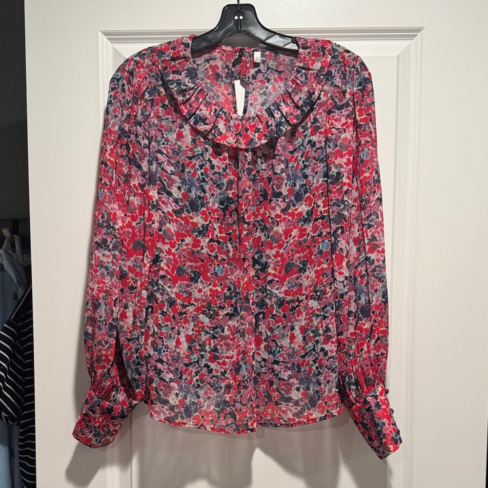 LK Bennett Red and Pink Floral Blouse